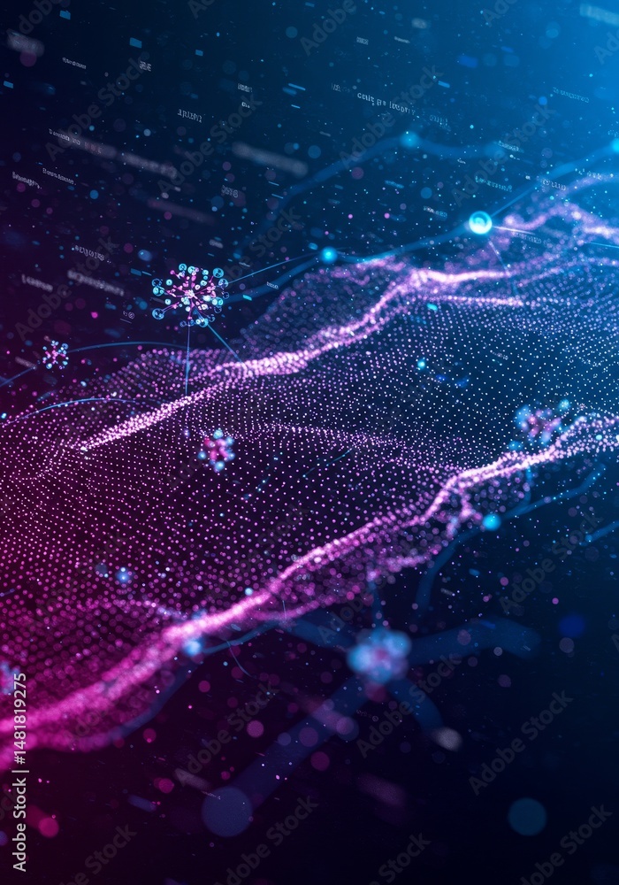 Poster abstract background 3d render digital wave particles