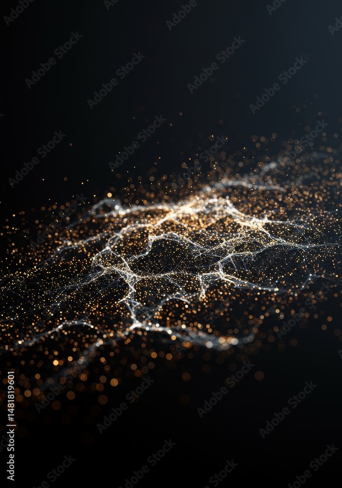 Poster abstract background 3d render golden particles on black