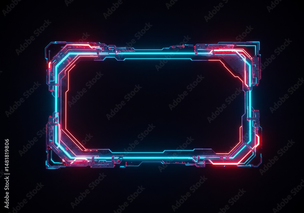 Poster abstract background 3d render neon frame glowing lines