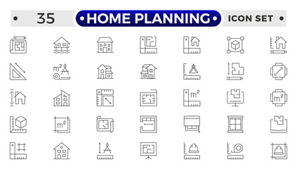 Home Planning outline icon. Furniture outline top view. Floor plan icons set for design interior and architectural project.