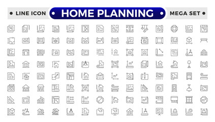 Home Planning outline icon. Furniture outline top view. Floor plan icons set for design interior and architectural project.