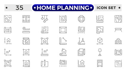 Home Planning outline icon. Furniture outline top view. Floor plan icons set for design interior and architectural project.