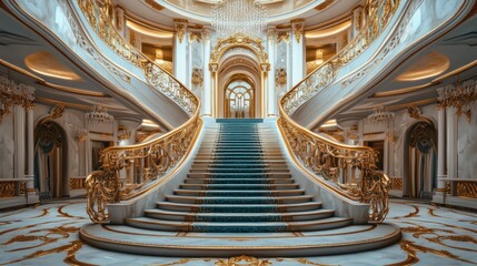 Grand Staircase in Opulent Palace: A Majestic Architectural Marvel