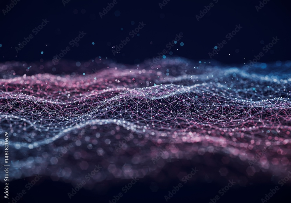 Poster abstract background 3d render pink blue particle wave