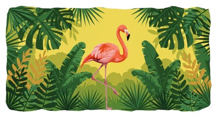 Naklejka premium Pixel Art Illustration of Flamingo in Tropical Jungle