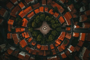Circular town center, aerial view