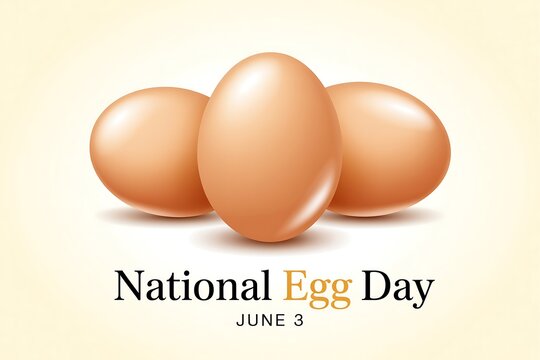 Three brown eggs arranged against a soft yellow background for national egg day celebration - Powered by Adobe