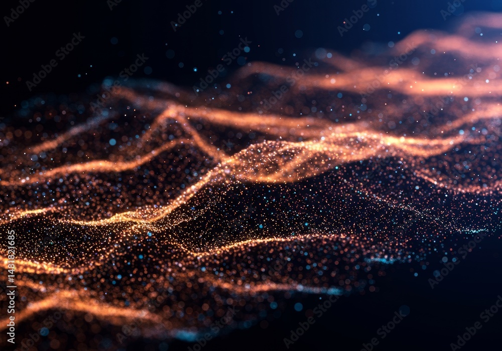 Poster abstract background 3d rendered colorful particles flow