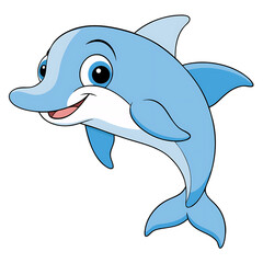 Obraz premium Cartoon Dolphin with Wide Eyes and a Cheerful Smile Swimming Upward