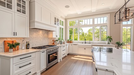 Fototapeta premium A beautiful and spacious kitchen in an elegant home.