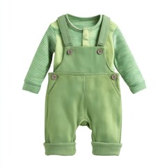 Naklejka premium Green baby dungaree with inner shirt - isolated on white background 