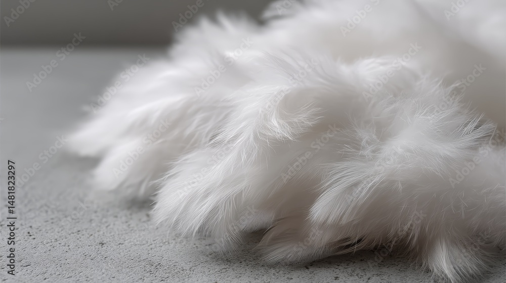 Poster a close-up view showcases soft white feathers delicately spread on a light surface, offering a seren