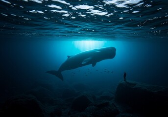 Fototapeta premium Underwater Whale and Diver 3D Illustration