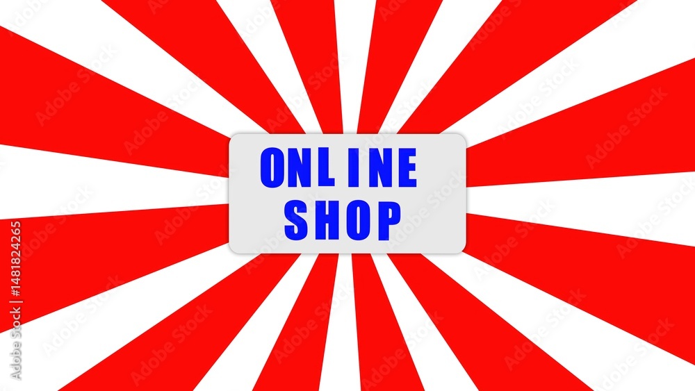 Poster online shop advertising concept with retro design featuring red and white stripes and a centered tex