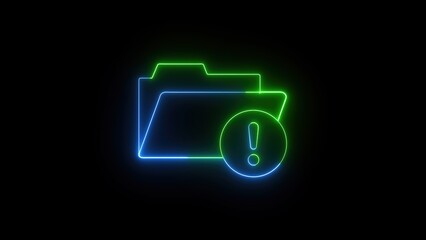 Neon folder alert icon illustration represents warning or critical information over a dark black background ideal for web design projects