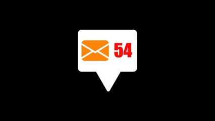 Email notification alert with 54 unread messages illustrating digital communication and internet connectivity isolated on black background
