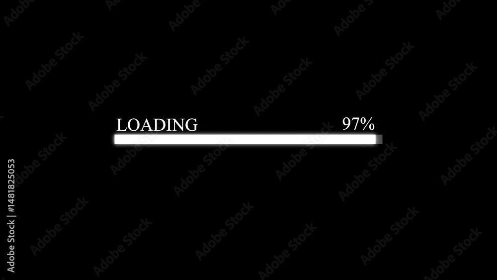 Poster animated progress bar illustrating loading status reaching ninety seven percent completion on black 