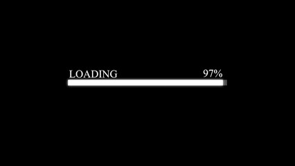 Animated progress bar illustrating loading status reaching ninety seven percent completion on black background modern digital technology concept