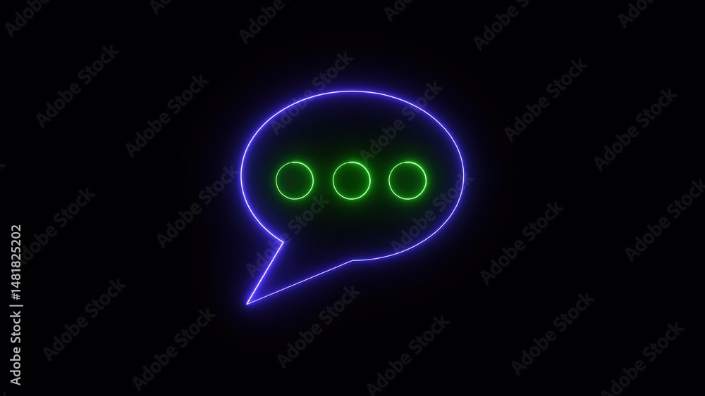Poster vibrant glowing neon style chat bubble with three dots on black background ideal for digital communi