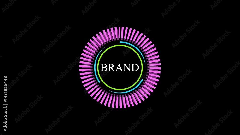 Poster modern brand identity concept with abstract circle design and text branding element on a black backg