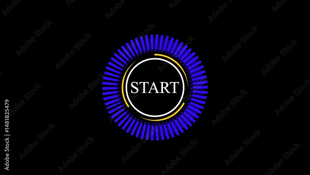 Poster animated digital start button display with countdown timer against a black background ideal for digi