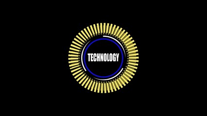 Futuristic technology design with circular elements and the word technology representing progress and innovation on a black background.