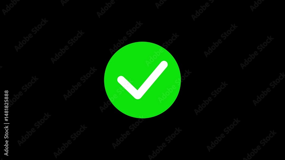 Poster green check mark icon on a black background symbolic of approval completion or validation signifying