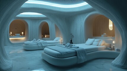 Modern spa retreat interior design, elegant and serene.
