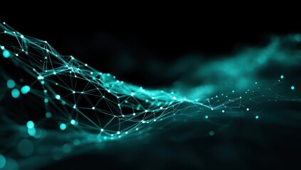 Futuristic digital pathways formed by an abstract network of teal dots, displayed with advanced tech.