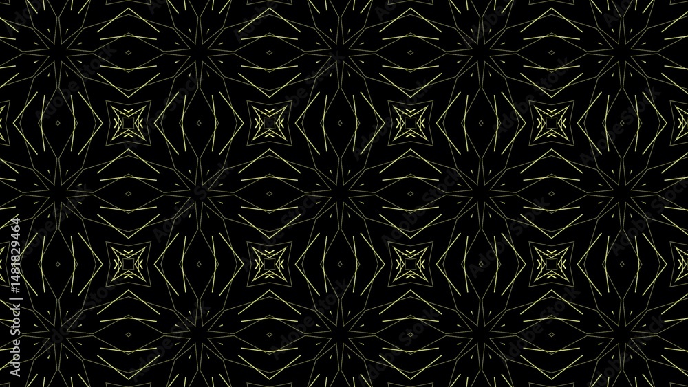 Poster geometric patterned background in yellow and black symmetry repeating shapes for abstract art design