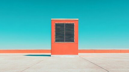 Rooftop ventilation system on commercial building with bright blue sky architecture and industrial design element on a sunny day 