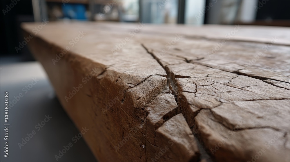 Aufkleber An old wooden table with visible cracks and weathered texture captured in a rustic environment, highlighting simplicity and vintage charm in natural light