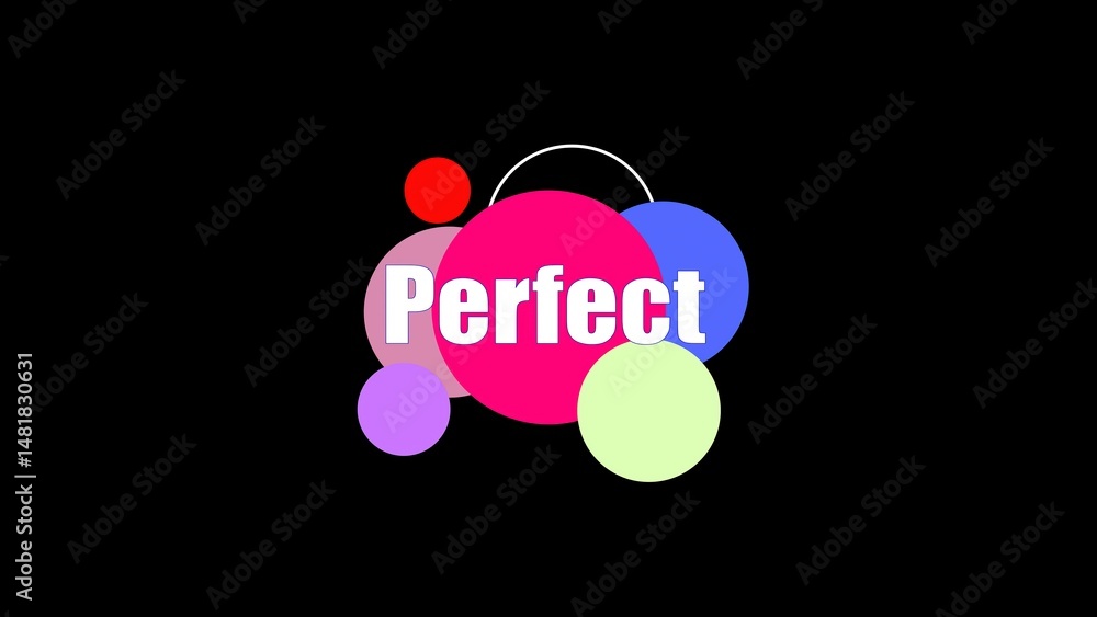Poster colorful abstract composition with the word perfect displayed prominently within a vibrant arrangeme