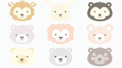 Fototapeta premium Cute animal faces, pastel colors (2)