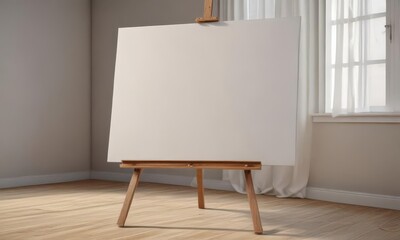 Sturdy easel base and legs hold large empty canvas ,  art,  wood
