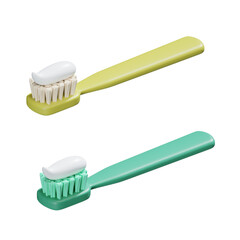 color toothbrush with toothpaste 3D render	