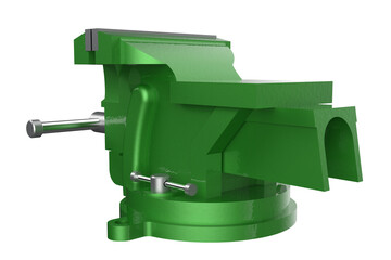 Vibrant Green Bench Vise: Essential Heavy-Duty Workshop Clamping Tool for Industrial, DIY and Repair Projects – High-Resolution Isolated PNG Image on Transparent Background for Professional Use.