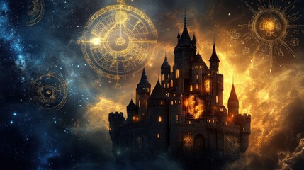 Mystical Castle in a Celestial Realm: A Fantasy Artwork