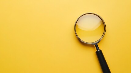 A magnifying glass is sharply focused against a light yellow background.