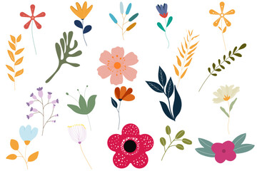 Spring easter flowers vector set of insects in flat style isolated on transparent background.