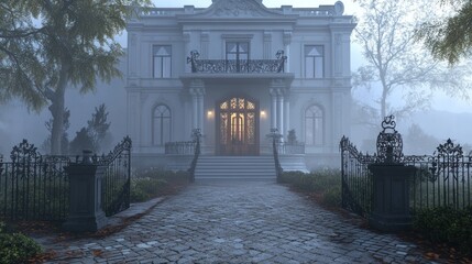 Mysterious Mansion in the Misty Morning