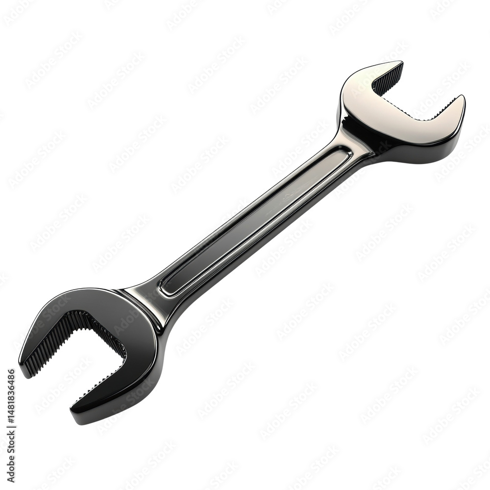 Aufkleber gleaming chrome wrench sleek curves sharp edges isolated on a pitch black on transparent background