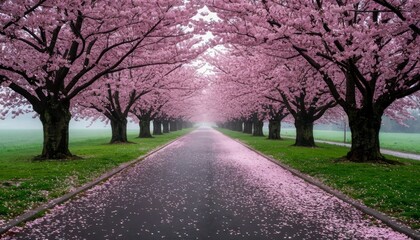 Sakura Trees Along a Pathway