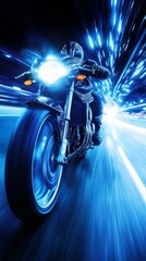 Night motorcycle ride with motion blur effect speed and freedom concept dark background