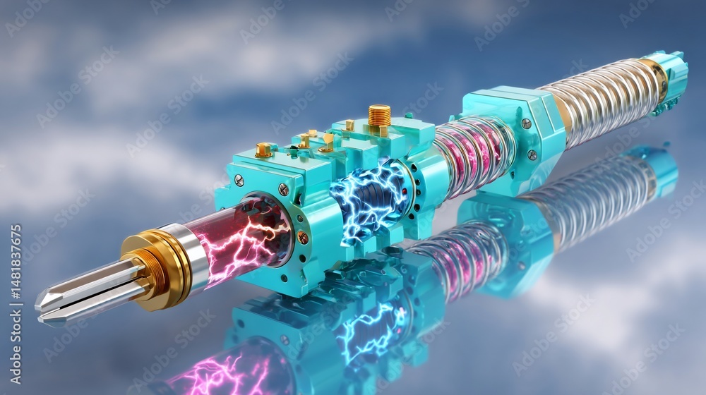 Poster futuristic mechanical device with internal components