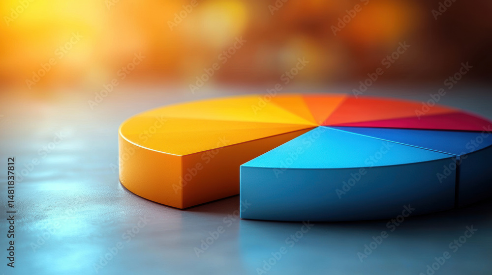 Poster 3d pie chart with vibrant colors representing diverse business sectors, showcasing data visualizatio