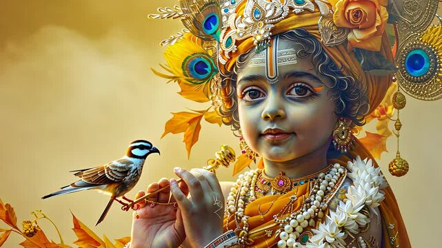 Mystical vision: Krishna video, Vishnu incarnation, celestial force, sacred mythology, divine being, Hindu lore, revered essence, spiritual legacy, eternal truth, Yadava ruler, cosmic power.