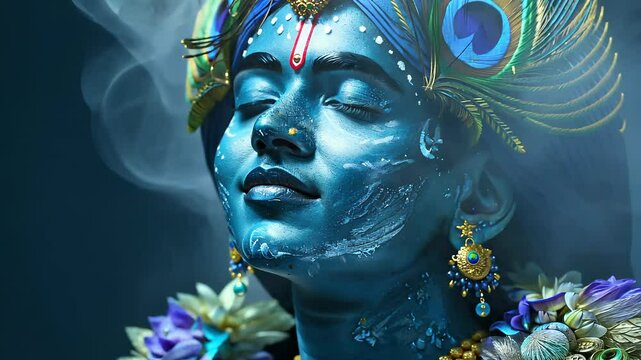 Divine presence: Krishna video, Vishnu avatar, supreme deity, spiritual essence, mythological figure, revered manifestation, Yadava lineage, eternal wisdom, Hindu tradition, celestial radiance.