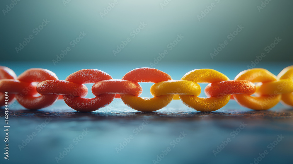 Aufkleber colorful chain links in orange and yellow create vibrant visual effect against blurred background, s