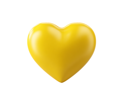 Bright Yellow 3D Heart Shape on Transparent Background